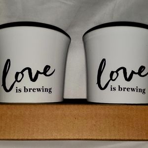 Love is brewing purple and 2 cups